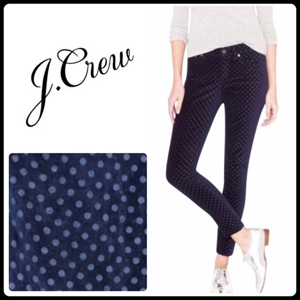 J Crew polka dot velvet toothpick pants
